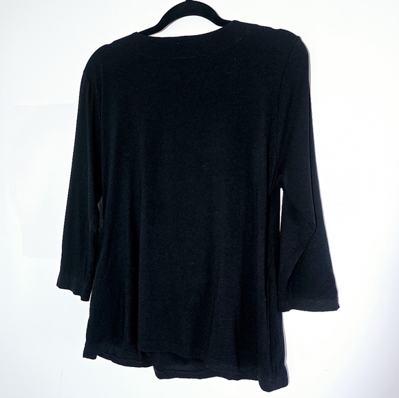 Soft Surroundings Cross Over 3/4 Sleeve Black Blouse Women's Size Petite XL - Picture 6 of 6